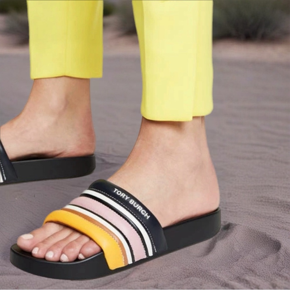 Tory Burch Women's Striped Slide Sandals SZ 7 Worn Lightly